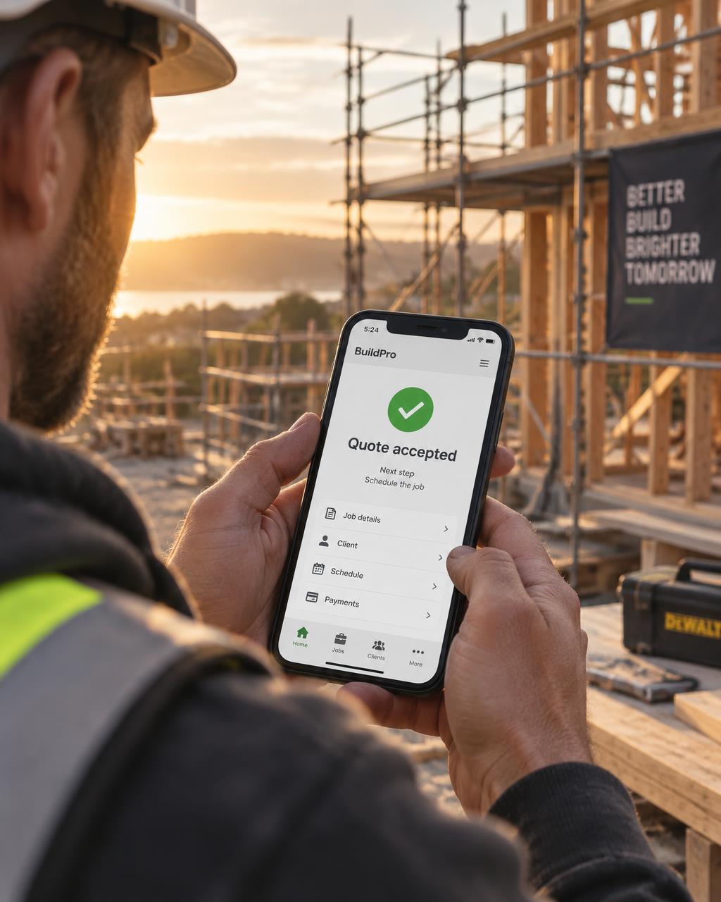 A tradesperson sending a quote from Trade Hub Pro on a phone